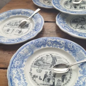 Assiettes à dessert parlantes rébus de Creil et Montereau – Lot de 12, Barluet & Cie (1876–1884)