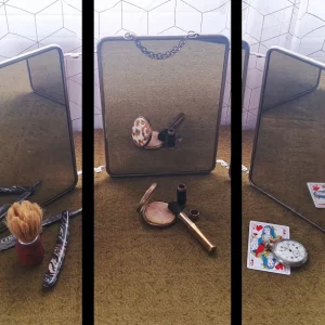 Miroir triptyque Art Déco 1925-1935 en cuivre nickelé