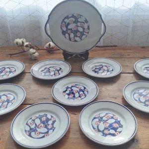 Service Digoin Sarreguemines VALMY – 9 assiettes + plat, époque Art Déco