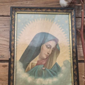 Chromolithographie - Vierge Marie en larme sous cadre ancien