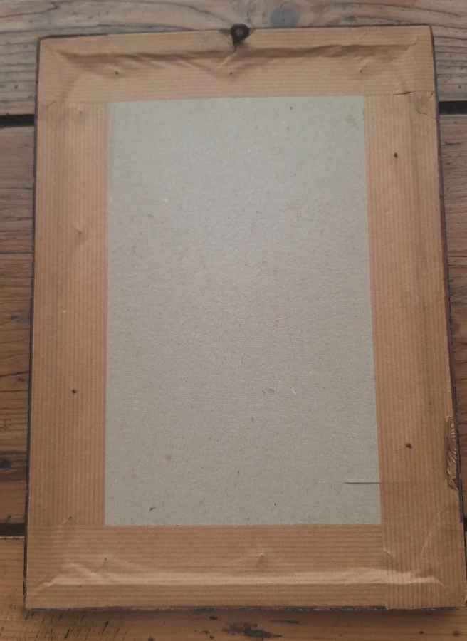 Chromolithographie - Vierge Marie en larme sous cadre ancien Dos