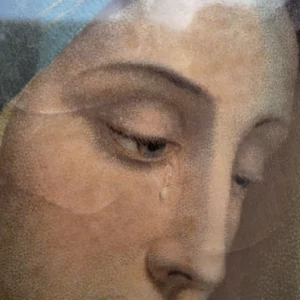 Chromolithographie - Vierge Marie en larme sous cadre ancien larme