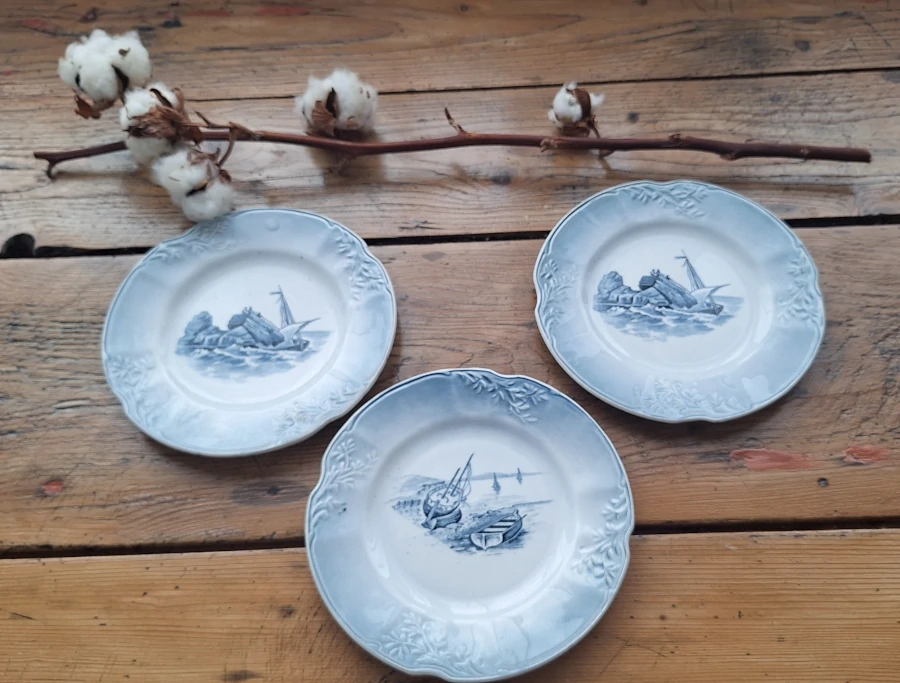 Lot de 3 assiettes à dessert - Série Marine (Orchies Nord)