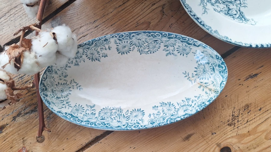 Soupière et Ravier Lucerne + Assiette Pavots (Saint-Amand) Ravier