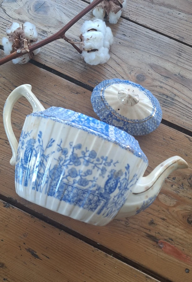 Théière anglaise victorienne Blairs China bleu cobalt (1880-1900) Coté 1