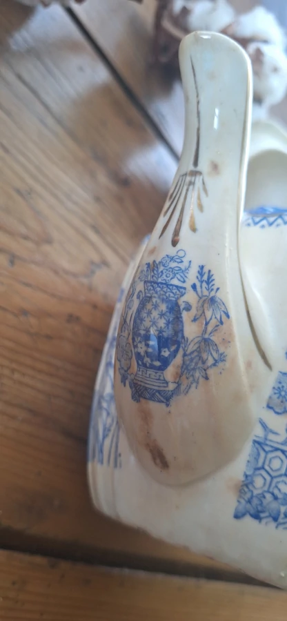 Théière anglaise victorienne Blairs China bleu cobalt (1880-1900) Détails 2