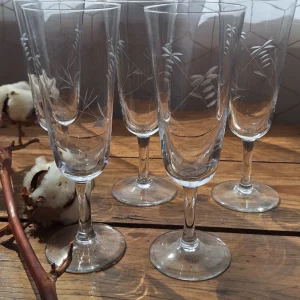 Lot de 5 flûtes à champagne gravées - Décor épis de blé