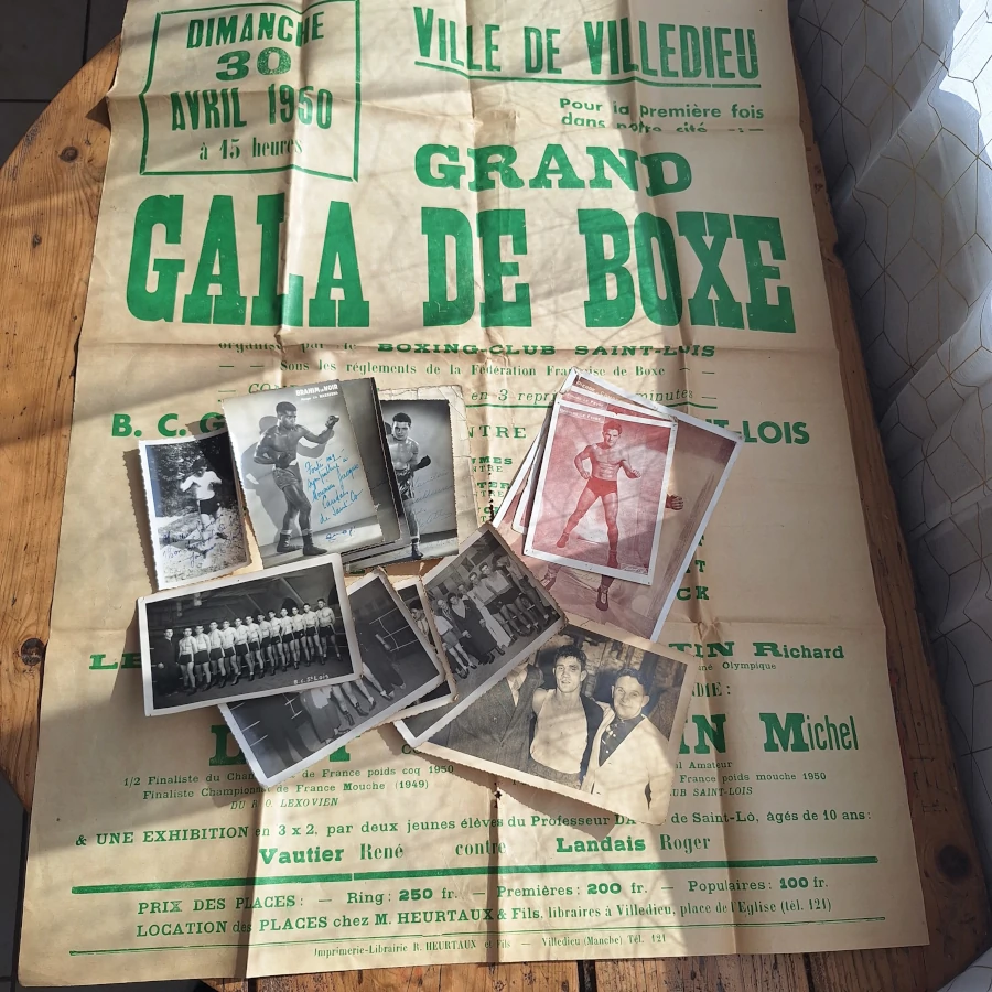 Affiche de Gala de Boxe et photographies de Boxeur - Normandie (1950)