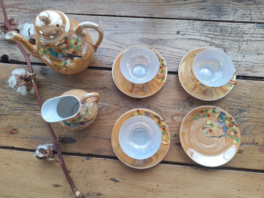 Service à thé japonais Lustreware en porcelaine irisée (1920-1940) Haut