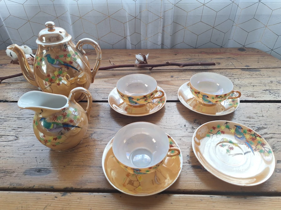 Service à thé japonais Lustreware en porcelaine irisée (1920-1940)